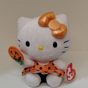 Ty Hello Kitty Plush Orange Polka Dress, Metallic Bow by Beanie Babies Company